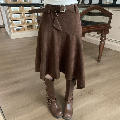 Faux Suede High Rise A-Line Skirt