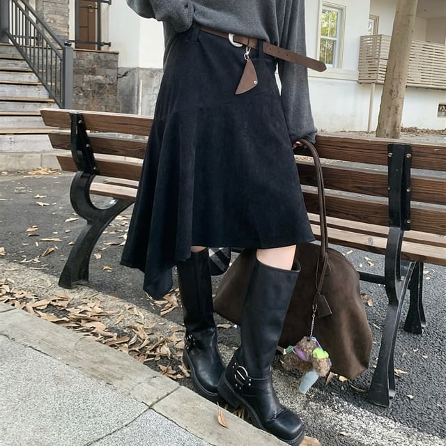 Faux Suede High Rise A-Line Skirt