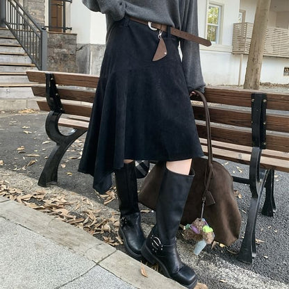 Faux Suede High Rise A-Line Skirt