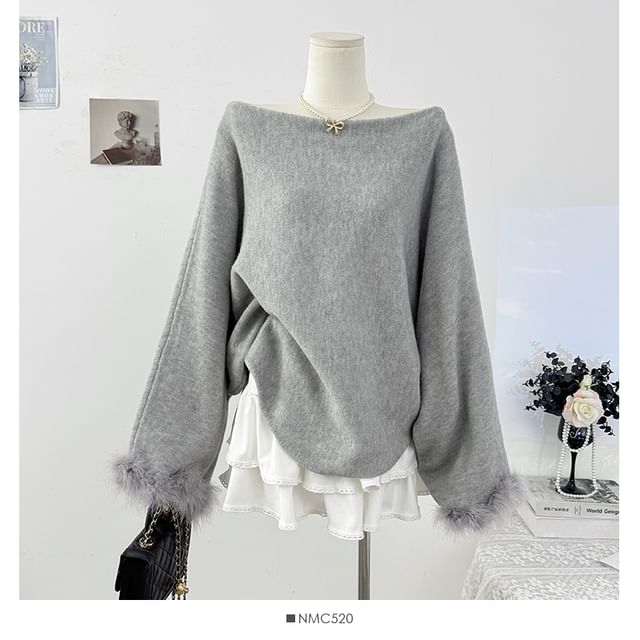 Loose-Fit Off-Shoulder Knit with Long Sleeves