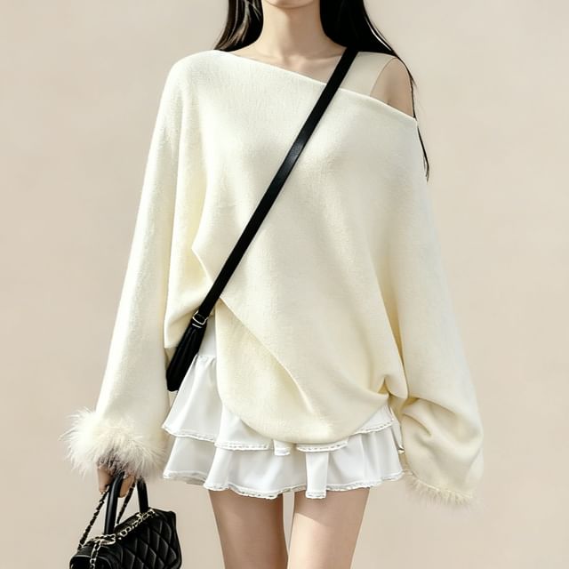 Loose-Fit Off-Shoulder Knit with Long Sleeves