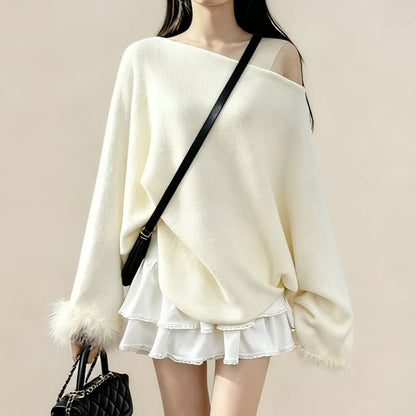 Loose-Fit Off-Shoulder Knit with Long Sleeves
