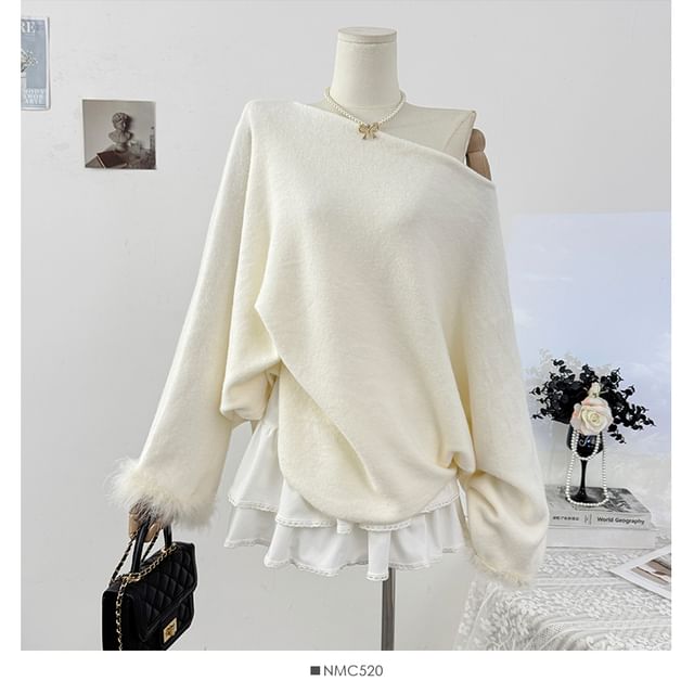 Loose-Fit Off-Shoulder Knit with Long Sleeves