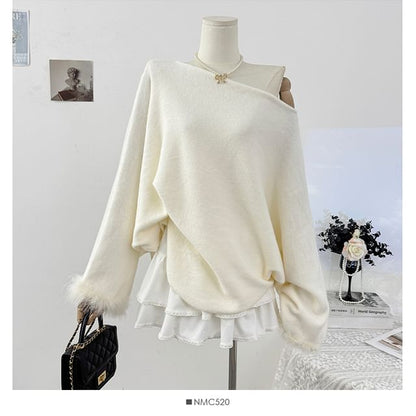 Loose-Fit Off-Shoulder Knit with Long Sleeves