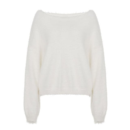 Fuzzy Off-the-Shoulder Pullover Sweater