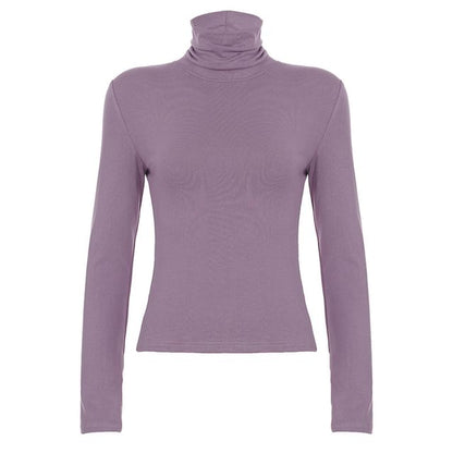 Turtleneck Cropped Knit Pullover with Long Sleeves