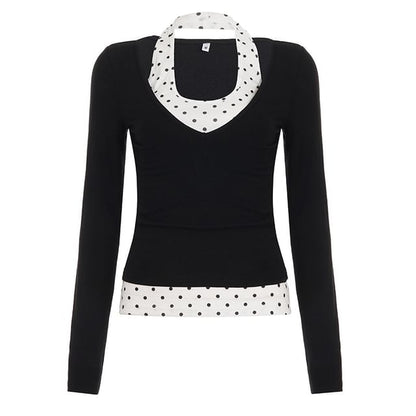 Dotted Mock Two-Piece Top with Long Sleeves