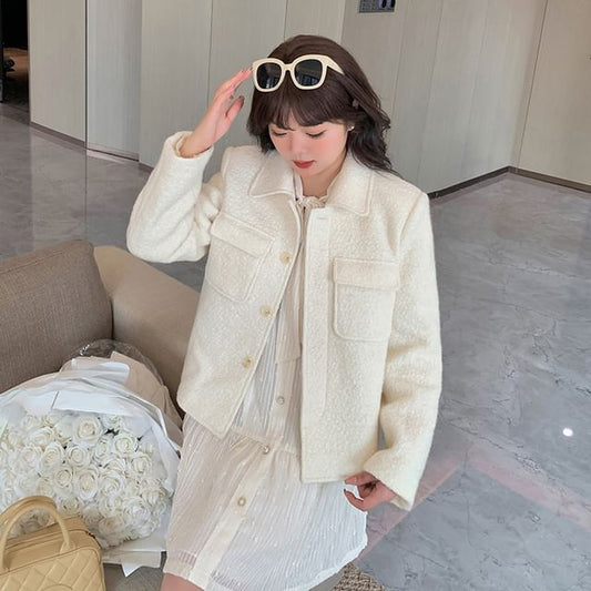 Plus Size Collared Button-Up Plain Jacket