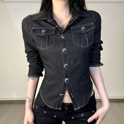 Contrast Stitch Cargo Shirt with Elbow Sleeves