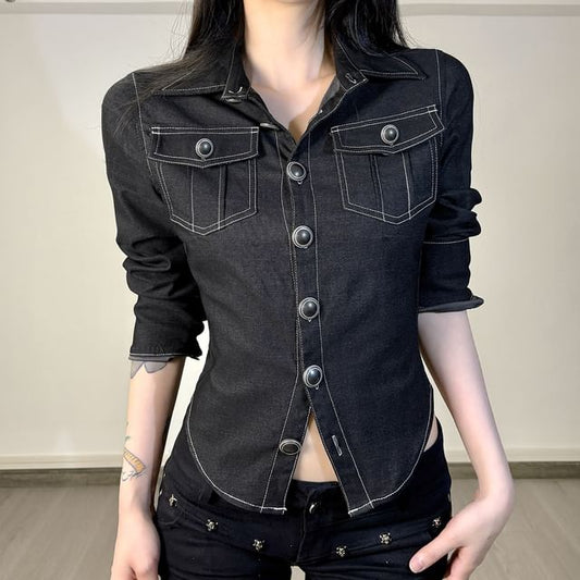 Contrast Stitch Cargo Shirt with Elbow Sleeves
