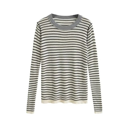 Slim-Fit Striped Knit Top with Long Sleeves