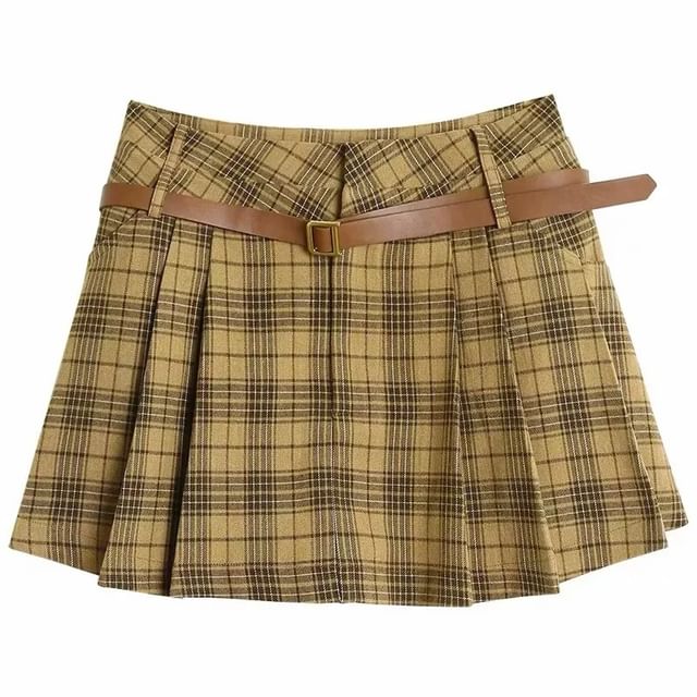 Plaid Mini Pleated Skirt with High Waist