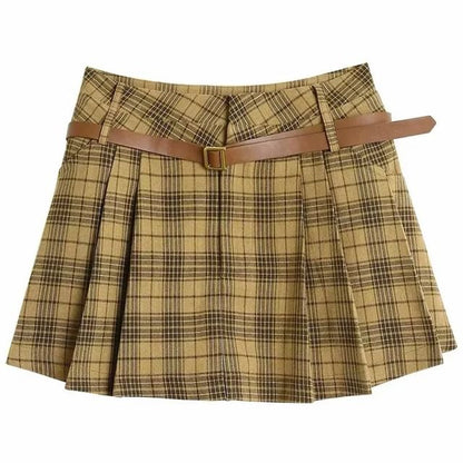 Plaid Mini Pleated Skirt with High Waist