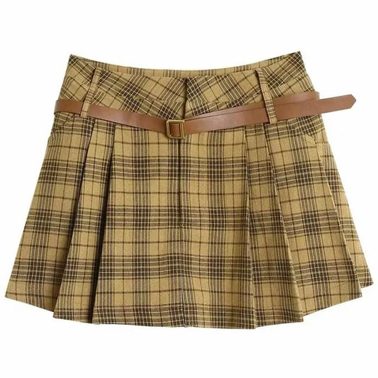 Plaid Mini Pleated Skirt with High Waist