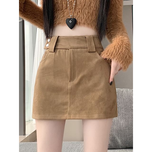 Faux Suede High Waist Mini Pencil Skirt