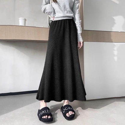 Plain Maxi Fishtail Skirt with High Waist