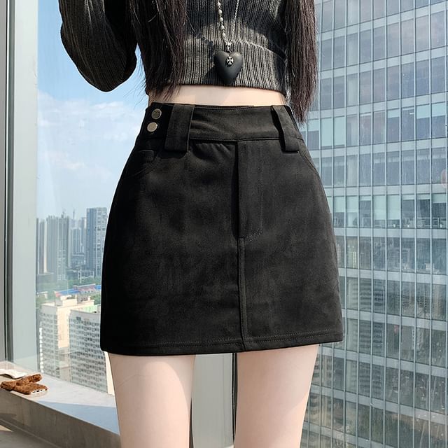 Faux Suede High Waist Mini Pencil Skirt