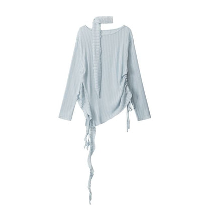 Ruched Scoop-Neck Knit Top with Long Sleeves