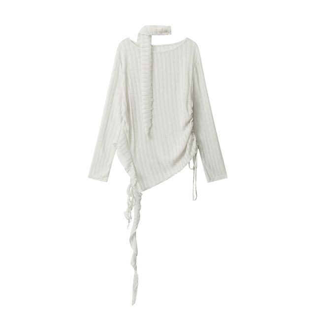 Ruched Scoop-Neck Knit Top with Long Sleeves