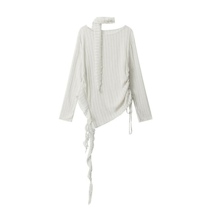 Ruched Scoop-Neck Knit Top with Long Sleeves