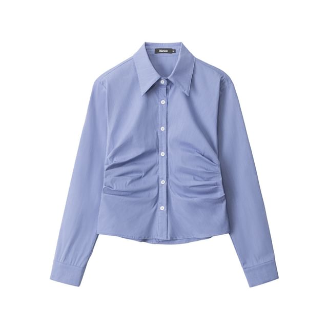 Collared Ruched Shirt with Long Sleeves