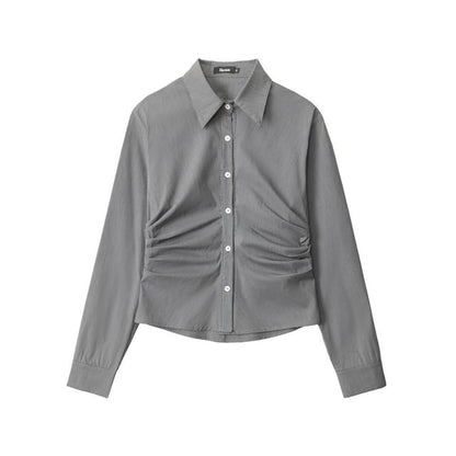 Collared Ruched Shirt with Long Sleeves