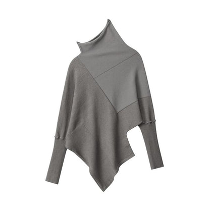 Asymmetric Turtleneck Knit Top with Long Sleeves