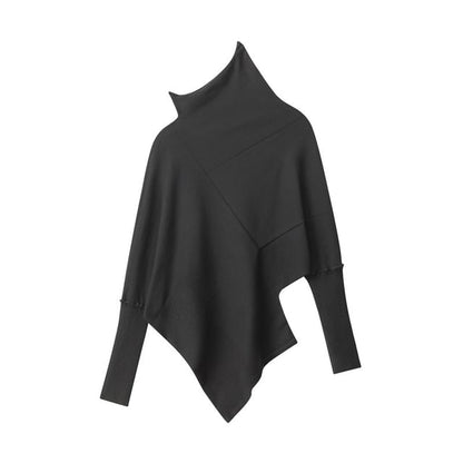 Asymmetric Turtleneck Knit Top with Long Sleeves