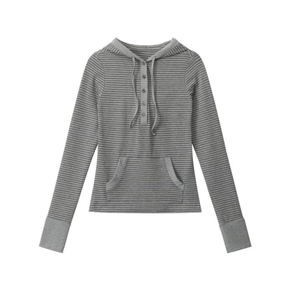 Striped Hooded Tee with Long Sleeves