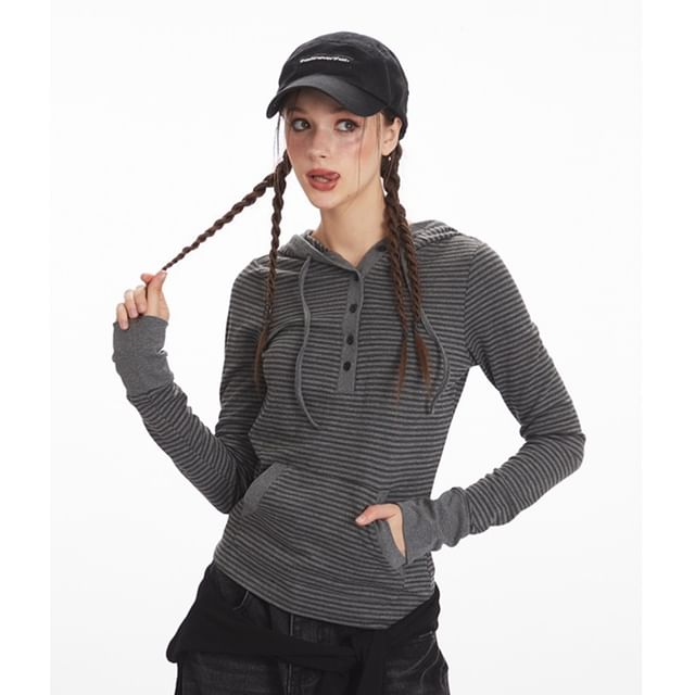 Striped Hooded Tee with Long Sleeves