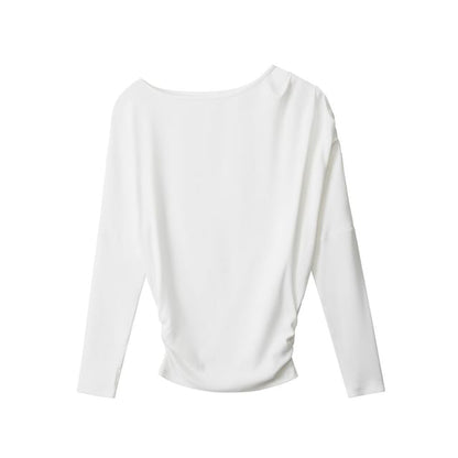 Ruched Scoop-Neck Tee with Long Sleeves