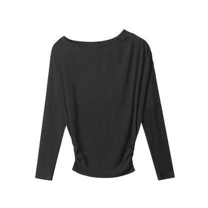 Ruched Scoop-Neck Tee with Long Sleeves