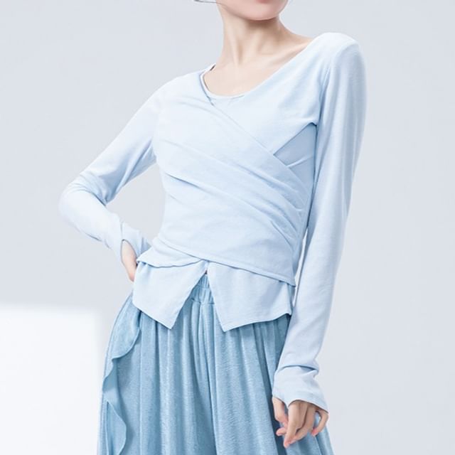 Solid Round-Neck Top with Long Sleeves