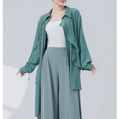 Asymmetric Solid-Colored Top with Extended Sleeves
