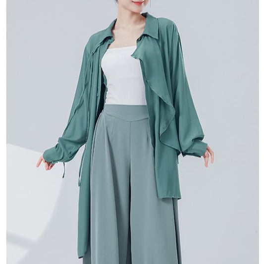Asymmetric Solid-Colored Top with Extended Sleeves