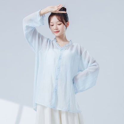 Sheer Solid Top with Extended Sleeves