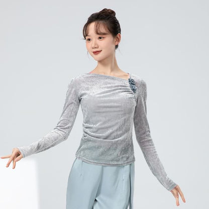 Asymmetric Solid Cropped Tee with Long Sleeves