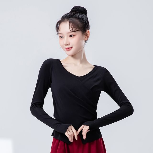 Solid Round-Neck Top with Long Sleeves