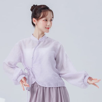Solid Cropped Tee with Stand Collar and Extended Sleeves