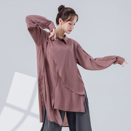 Asymmetric Solid-Colored Top with Extended Sleeves