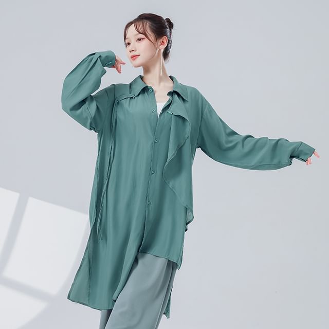 Asymmetric Solid-Colored Top with Extended Sleeves