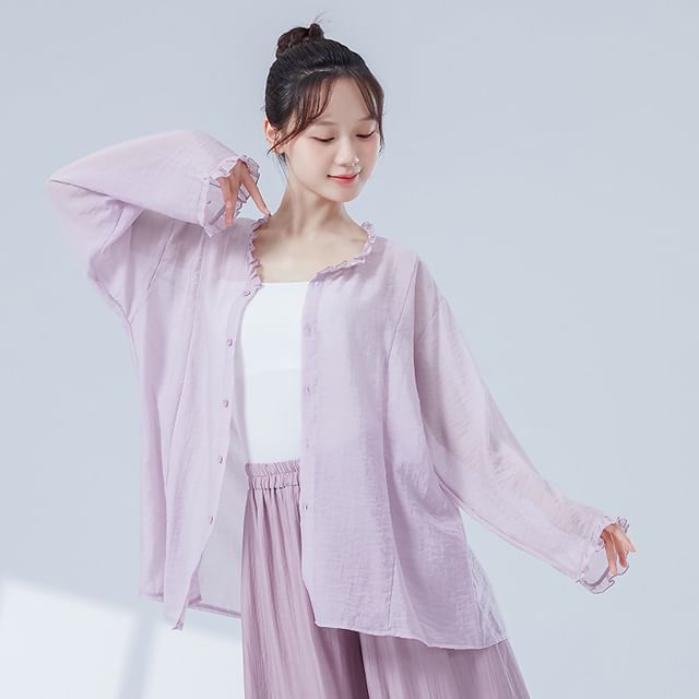 Sheer Solid Top with Extended Sleeves