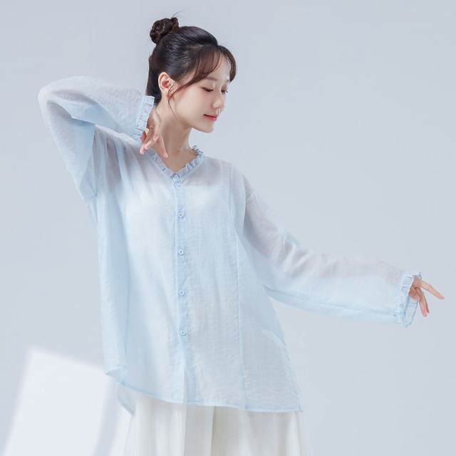 Sheer Solid Top with Extended Sleeves