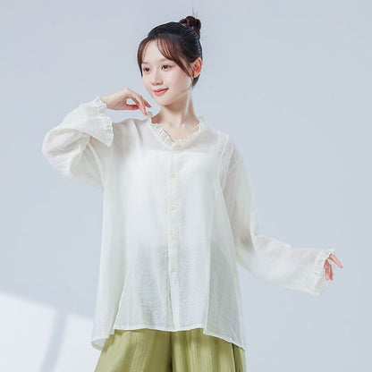 Sheer Solid Top with Extended Sleeves