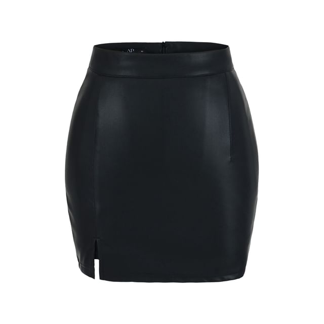 Side-Slit Mini Pencil Skirt with High Rise