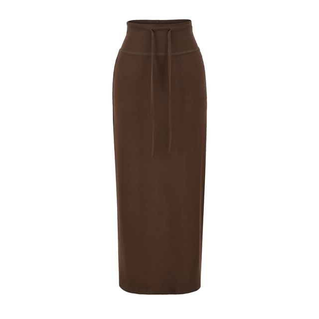Drawstring Waist Plain Midi Pencil Skirt