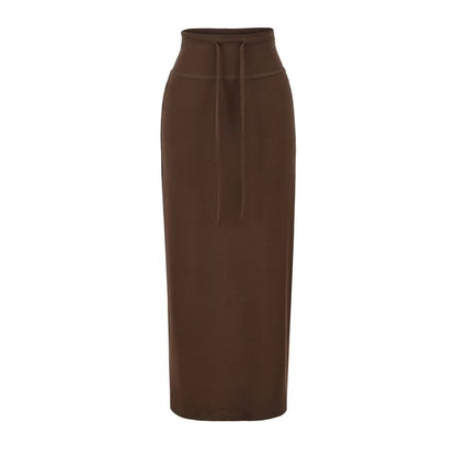 Drawstring Waist Plain Midi Pencil Skirt