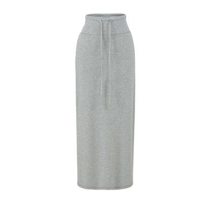 Drawstring Waist Plain Midi Pencil Skirt