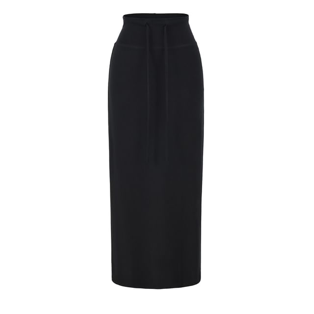 Drawstring Waist Plain Midi Pencil Skirt