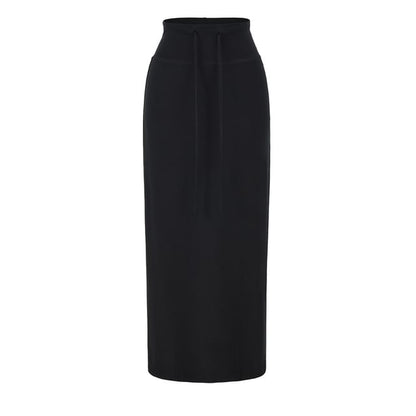 Drawstring Waist Plain Midi Pencil Skirt